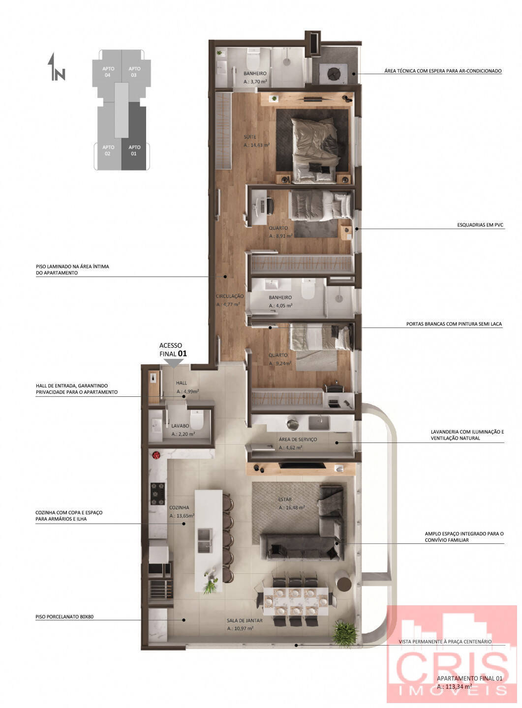 Apartamento à venda com 3 quartos, 113m² - Foto 7