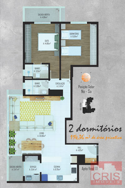 Apartamento à venda com 2 quartos, 114m² - Foto 1