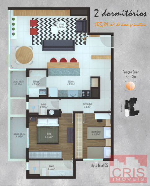 Apartamento à venda com 2 quartos, 105m² - Foto 2