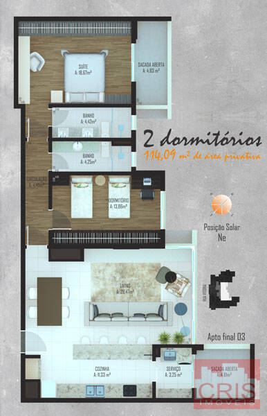 Apartamento à venda com 2 quartos, 114m² - Foto 1